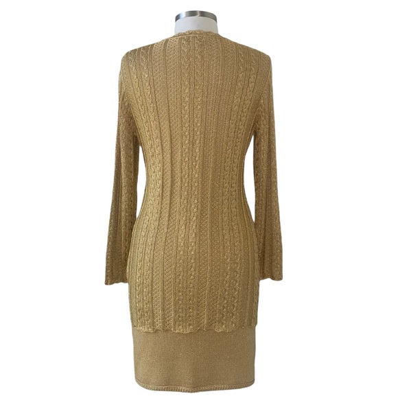 St. John Shimmery Gold Open Knit Sweater and Skirt Size 2 - Picture 5 of 11